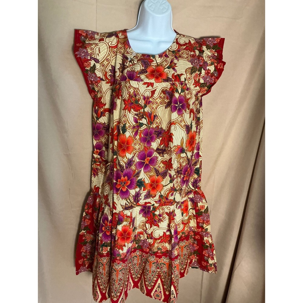 Sofia's RTW Batik Floral Dress Womens Red Orange Multi Excellent Drop Hem Mini